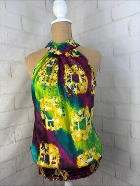 Heart Soul Multicolor Tie-Dye Halter Camisole with Beaded Front